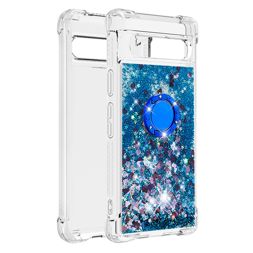 For Google Pixel 7a YB Quicksand Series-7 Liquid Quicksand TPU Phone Case Ring Kickstand Anti-drop Cover For Google Pixel 7a YB Quicksand Series-7 Liquid Quicksand TPU Phone Case Ring Kickstand Anti-drop Cover
